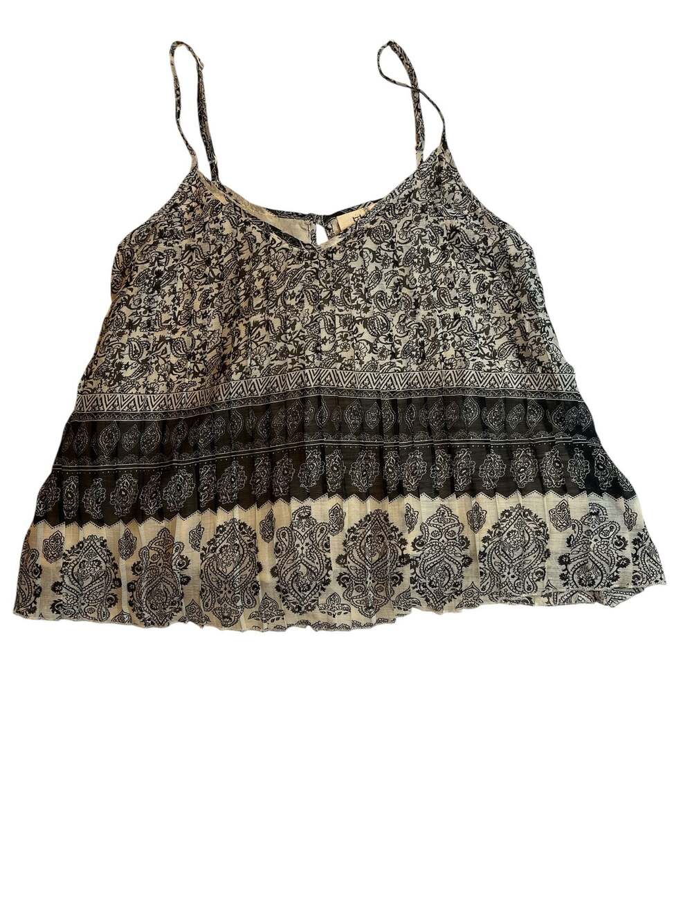 Billabong Women's Black & Cream Paisley Print Pleated Spaghetti Strap Cami (FB1)